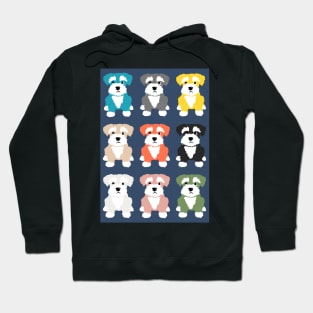 Rainbow of Miniature Schnauzer Dogs on Dark Blue Background Hoodie